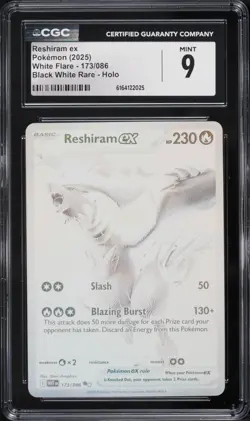 Reshiram EX 173/086 Black White Rare Holo White Flare Pokemon CGC 9 Mint - Image 1