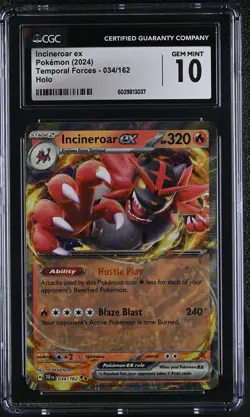 Pokemon 2024 Temporal Forces Incineroar Ex 034/162 Holo Rare CGC 10 - Image 1