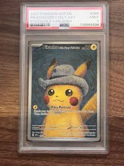 2023 Pikachu Grey Felt Hat Promo SVP 085 Pokemon x Van Gogh PSA 9 Mint - Image 1