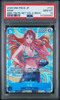 2025 ONE PIECE JAPANESE MINI-TIN PACK SET VOL.2 BISAI #112 NAMI PSA 10 - Image 1