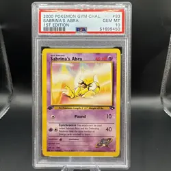 PSA 10 GEM MINT Sabrina's Abra 1ST EDITION Gym Challenge Pokemon Card - Image 1