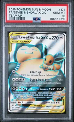 2019 Pokemon Sun & Moon Team Up Eevee & Snorlax GX 171/181 PSA 10 Gem Mint - Image 1