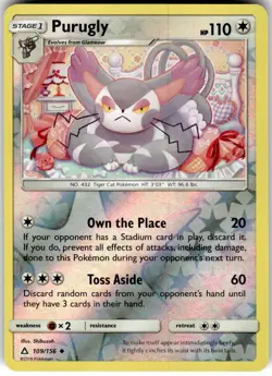 Purugly Reverse Holo 109/156 Ultra Prism Pokemon NM Fast Ship - Image 1