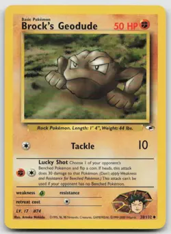 Brock's Geodude 38/132 Uncommon Gym Heroes Pokemon Unlimited Damaged - Image 1
