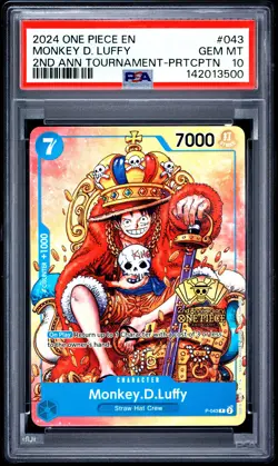 Monkey D. Luffy PSA10 2024 One Piece Promos 2nd Ann Tournament-Prtcptn #043 - Image 1