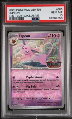 2023 POKEMON OBF EN-OBSIDIAN FLAMES BEST BUY EXCLUSIVE #086 ESPEON PSA 10 - Image 1