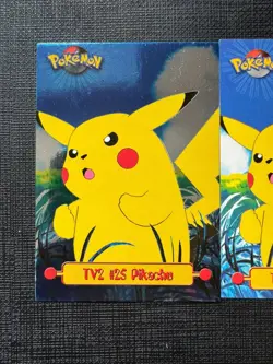 Topps Pokemon Series 1 TV2 #25 Pikachu Rainbow Holo & Non Holo Foil BLUE LOGO - Image 2