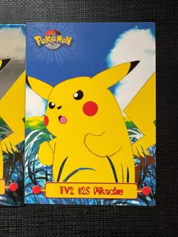 Topps Pokemon Series 1 TV2 #25 Pikachu Rainbow Holo & Non Holo Foil BLUE LOGO - Image 3