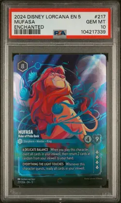 2024 DISNEY LORCANA EN 5 SHIMMERING SKIES MUFASA ENCHANTED PSA 10 - Image 1