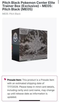 PREORDER Pokemon Pitch Black Elite Trainer Box ETB Pokemon Center Exclusive - Image 1