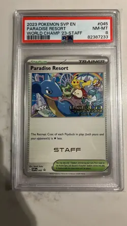 2023 POKEMON SVP EN-SV BLACK STAR PROMO #045 PARADISE RESORT PSA 8 - Image 1