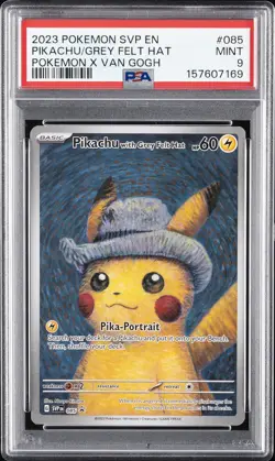 2023 POKEMON SVP EN-SV BLACK STAR PROMO #085 PIKACHU WITH GREY FELT HAT PSA 9 - Image 1