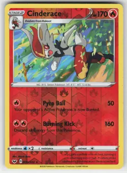 Cinderace 035 Reverse Holo 202 R Sword & Shield Pokemon Moderately Played - Image 1