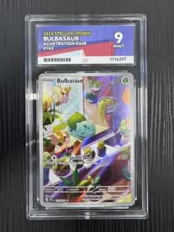 Pokemon TCG Bulbasaur Holo Card Stellar Crown Rare, Illustration, 143/142, Ace 9 - Image 1