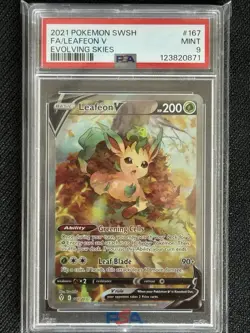 2021 POKEMON SWORD & SHIELD EVOLVING SKIES #167 FULL ART/LEAFEON V PSA 9 - Image 1