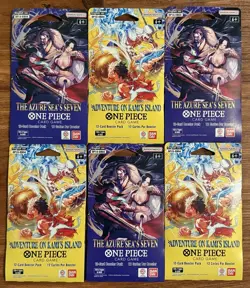One Piece TCG 3 OP14 Azure Sea’s Seven 3 OP15 Adventure On Kami’s Island Packs - Image 1