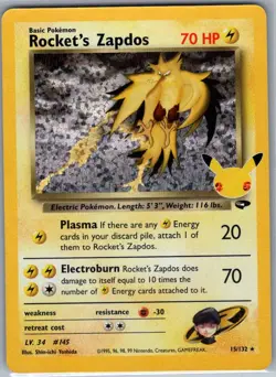 Rocket's Zapdos 15/132 Celebrations: Classic Collection - Pokemon Card - NM - Image 1