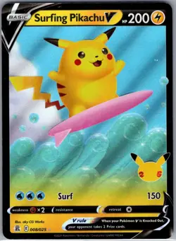 Surfing Pikachu V 008/025 Celebrations - Pokemon Card - NM - Image 1