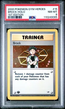 2000 Pokemon 1st Edition Gym Heroes Brock Trainer Holo | PSA 8 - Image 1