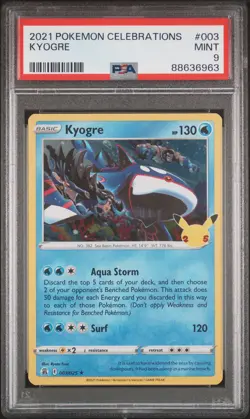 2021 Pokemon Celebrations Kyogre #003 Holo Rare PSA 9 MINT - Image 1