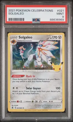 ***6969 Cert*** 2021 Pokemon Celebrations Solgaleo #021 Holo Rare PSA 9 MINT - Image 1
