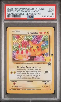 2021 Pokemon Celebrations Classic Birthday Pikachu Black Star Promo PSA 9 MINT - Image 1