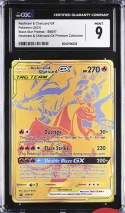 CGC 9 RESHIRAM & CHARIZARD GX #SM247 2021 POKEMON SM BLACK STAR PROMO FULL ART - Image 1