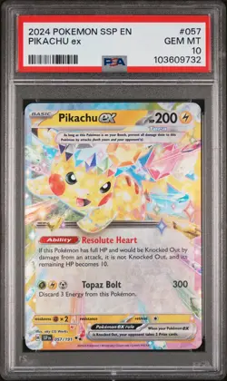 2024 POKEMON SSP EN-SURGING SPARKS #057 PIKACHU EX PSA 10 - Image 1