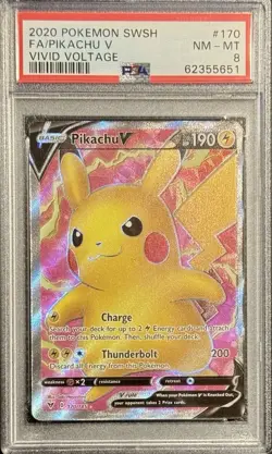 PSA 8 Pikachu V 170/185 Full Art Holo 2020 Pokemon Sword & Shield Vivid Voltage - Image 1