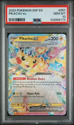 2024 POKEMON SSP EN-SURGING SPARKS #057 PIKACHU EX PSA 10 - Image 1