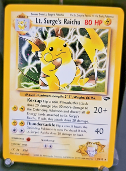 Lt. Surge's Raichu 11/132 Holo Rare - 2000 Gym Challenge WotC Pokemon-LP+/NM - Image 1