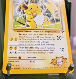 Lt. Surge's Raichu 11/132 Holo Rare - 2000 Gym Challenge WotC Pokemon-LP+/NM - Image 4