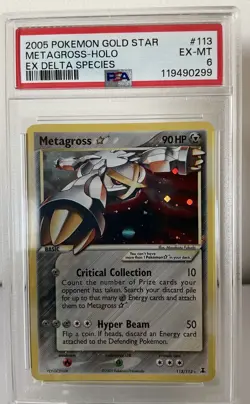 GOLD STAR METAGROSS-HOLO EX DELTA SPECIES 113/113 PSA GRADE 6 POKEMON TGC 2005 - Image 1