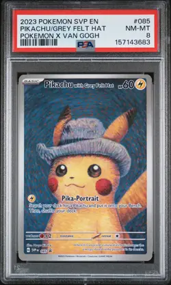 2023 POKEMON SVP EN-SV BLACK STAR PROMO #085 PIKACHU WITH GREY FELT HAT PSA 8 - Image 1