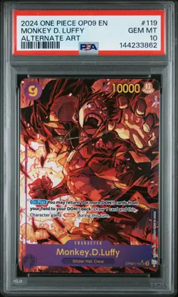 2024 One Piece OP09 EN Monkey D Luffy Alternate Art #119 PSA 10 GEM MINT - Image 1