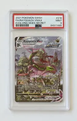 2021 Pokemon SWSH Evolving Skies Rayquaza VMAX Alt Art #218 PSA 9 MINT - Image 1