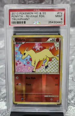 #72 2010 Pokemon HG & SS Ponyta - Reverse Foil Triumphant PSA 9 Mint - Image 1