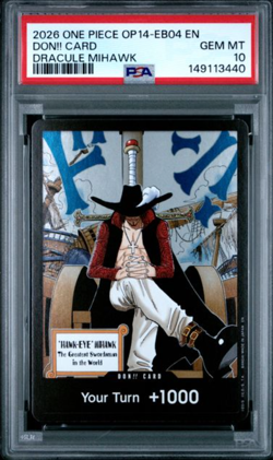2026 ONE PIECE OP14-EB04-THE AZURE SEA'S SEVEN DRACULE MIHAWK DON!! CARD PSA 10 - Image 1