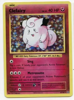 2016 Pokemon Rare Clefairy 63-108 Holo Foil Played XY Evolutions - Image 1