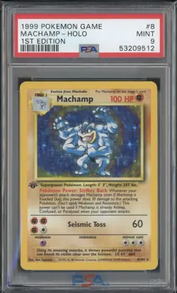 1999 POKEMON GAME 1ST EDITION #8 MACHAMP-HOLO PSA 9 - Image 1