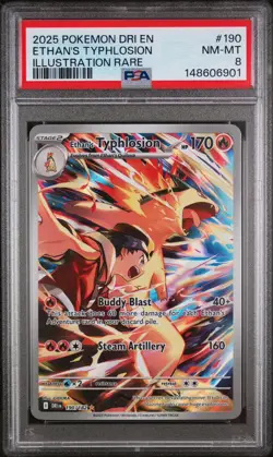 2025 POKEMON DRI EN-DESTINED RIVALS ILLUSTRATION RARE ETHAN'S TYPHLOSION PSA 8 - Image 1