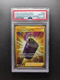 PSA 10 - 2020 Pokemon SUSPICIOUS FOOD TIN - Full Art- 080/073 - Champion's Path - Image 1