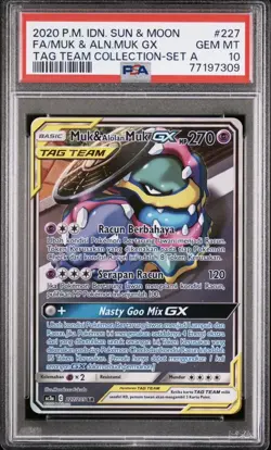 PSA 10 Gem Mint Muk Alolan Muk GX #227 Alternate Art Tag Team Pokemon Indonesian - Image 1