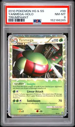2010 POKEMON HEARTGOLD & SOULSILVER TRIUMPHANT #98 YANMEGA-HOLO PSA 8 - Image 1