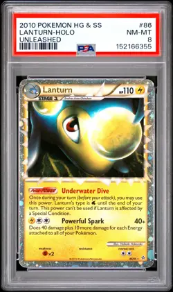 2010 POKEMON HEARTGOLD & SOULSILVER UNLEASHED #86 LANTURN-HOLO PSA 8 - Image 1