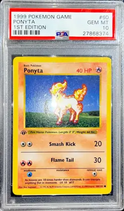 [PSA 10] Pokemon Ponyta #60/102 - 1st Edition Base Set Shadowless 1999 🔥 - Image 1