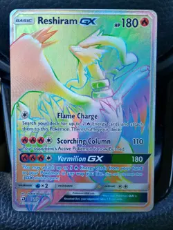 Reshiram Card GX Rainbow Secret Rare 71/70 Dragon Majesty Holo Pokemon TCG - Image 1