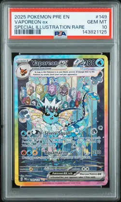 2025 POKEMON PRE EN-PRISMATIC EVOLUTIONS #149 VAPOREON EX PSA 10 - Image 1