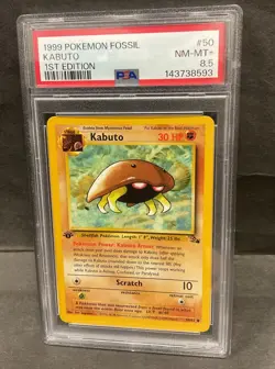 1999 Pokemon Kabuto King Fossil 1st Edition Card 50/62 PSA 8.5 RARE Grade POP 6 - Image 1