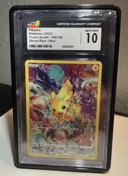 Pikachu 160/159 SWSH Crown Zenith CGC 10 + CGC Slab Display Case - Image 1